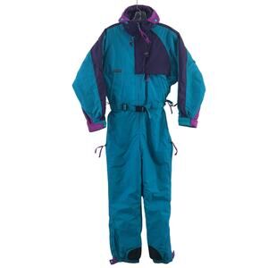 Columbia Vintage Turquoise/Purple Nylon Ski Snowboard Suit Jumpsuit Women’s S